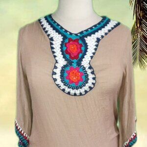 Crochet Trim Oversized Tunic Top